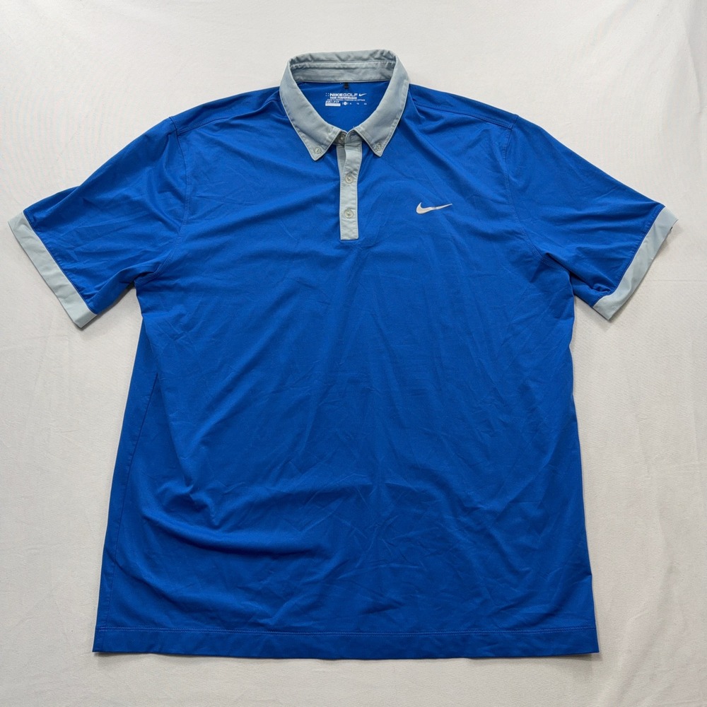 Nike Golf Polo Tour Performance Dri-FIT Contrast Trim Blue Mens XL